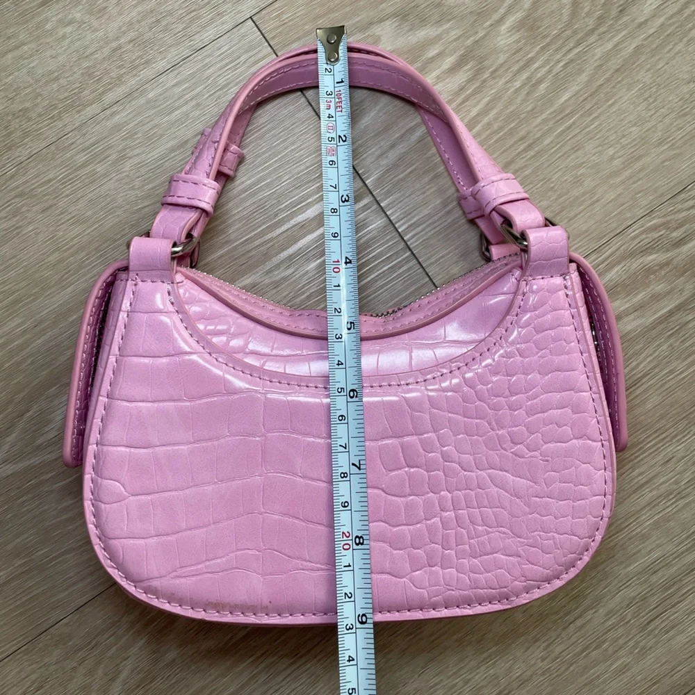 Zara Croc Embossed Top Handle Bag with Strap Pink Silver - Picture 12 of 16